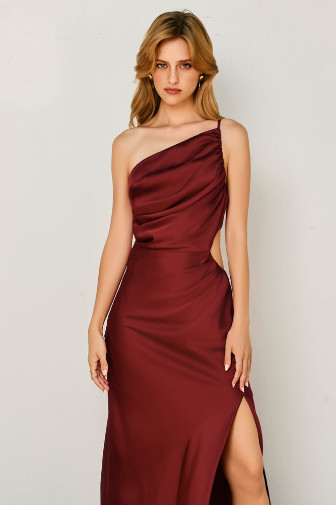 Satin Ruched Maxi Dress