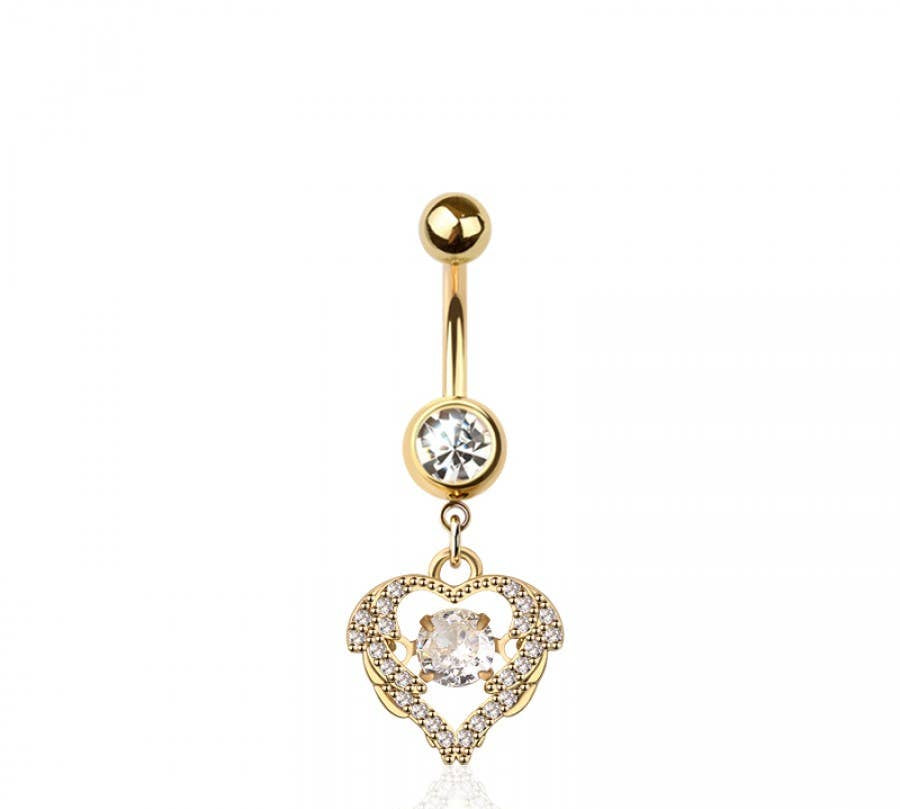 316L SURGICAL STEEL MULTI CZ HEART DANGLE BELLY BUTTON NAVEL