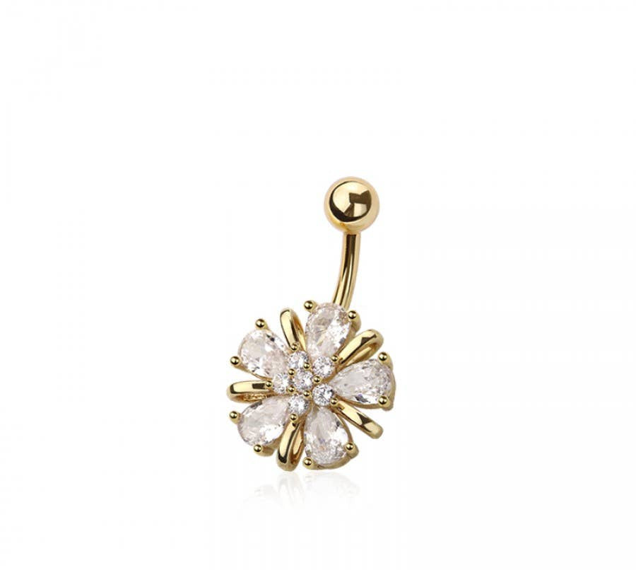 316L SURGICAL STEEL MULTI CZ FLOWER NON DANGLE BELLY BUTTON