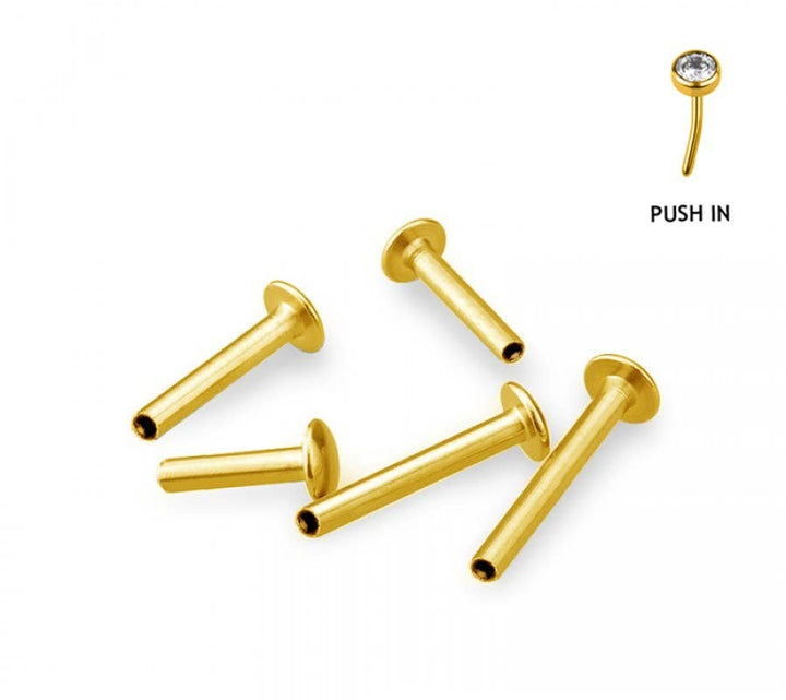 GOLD PLATED 316L SS THREADLESS PUSH IN LABRET FLAT