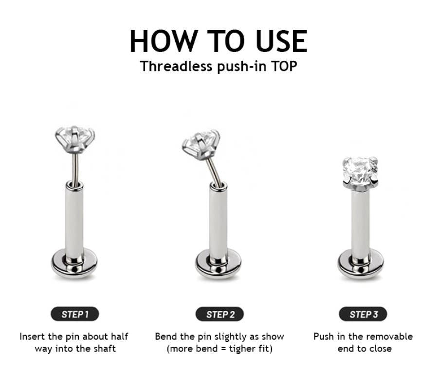 316L SS THREADLESS PUSH IN LABRET FLAT BASE 4MM DIS