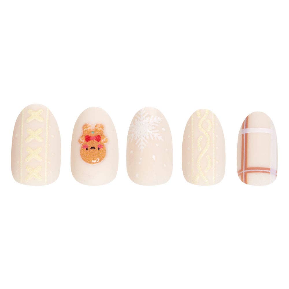 Gingerbread Knit Press-On Nails | Short Oval