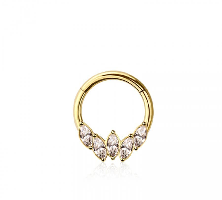 316L SURGICAL STEEL MARQUISE CROWN HINGED SEGMENT RING