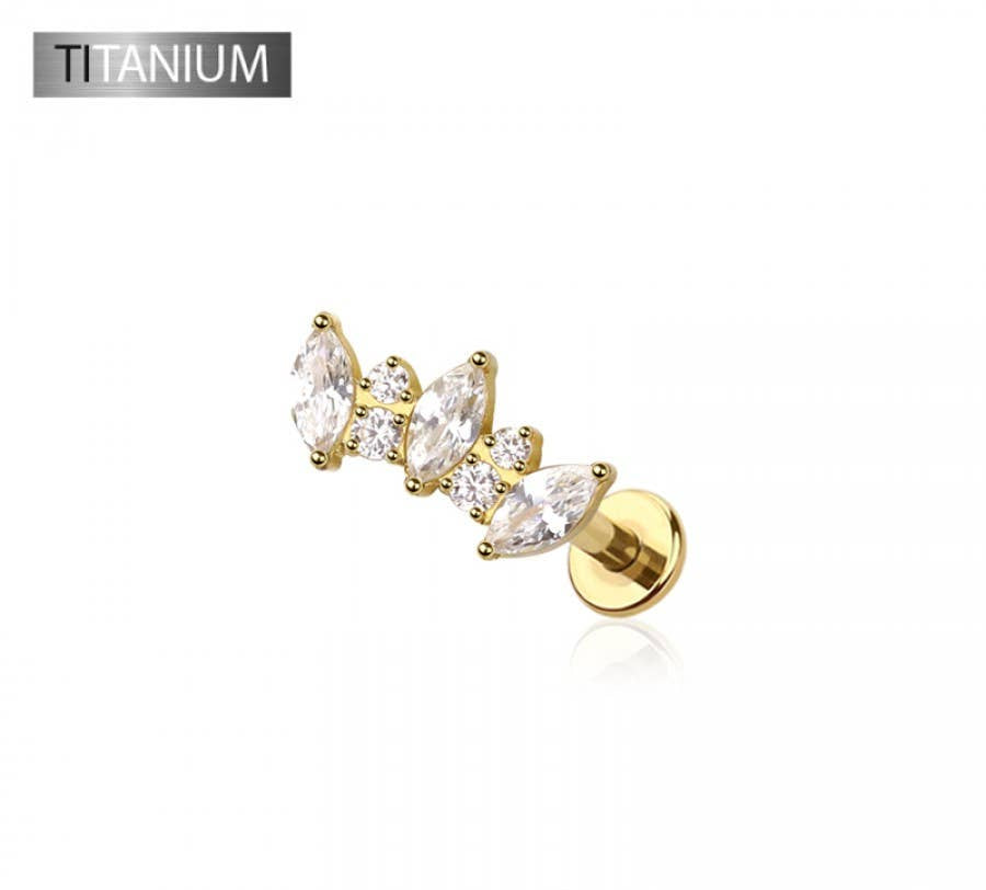 IMPLANT GRADE SOLID TITANIUM MARQUISE LINE CZ PUSH IN TOP