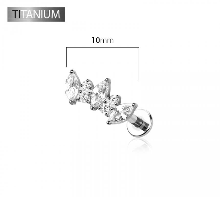 IMPLANT GRADE SOLID TITANIUM MARQUISE LINE CZ PUSH IN TOP