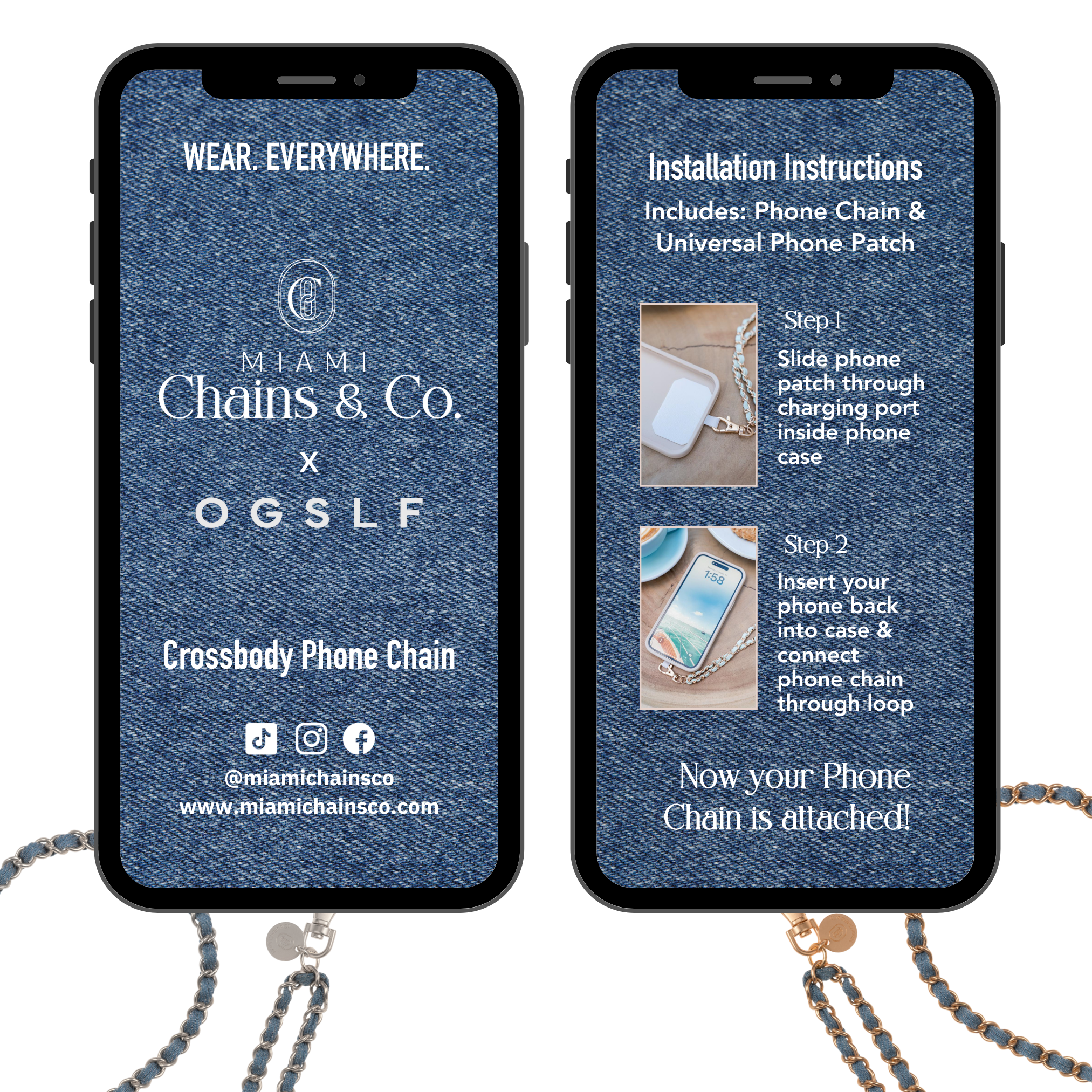 Denim Dream x Matte Silver Crossbody Phone Chain