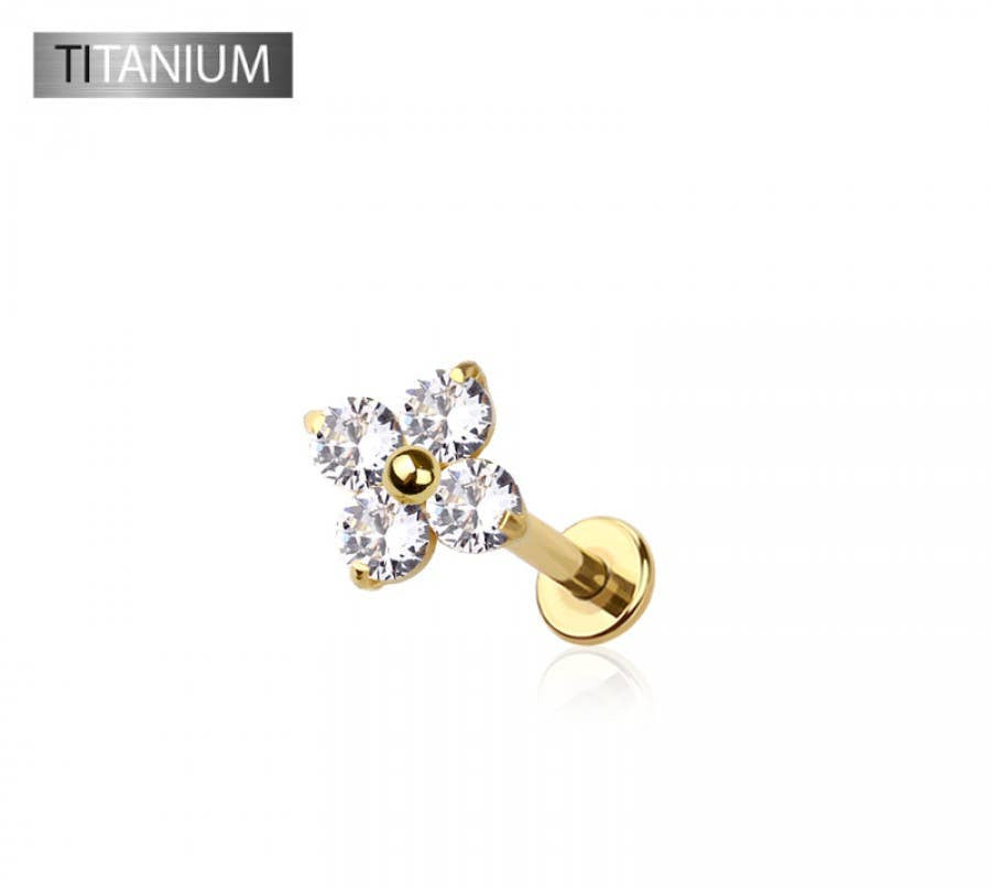 IMPLANT GRADE SOLID TITANIUM FLOWER CZ PUSH IN TOP LABRET