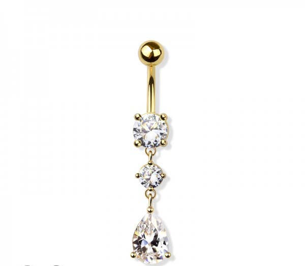 CZ PRONG TEAR DROP DANGLE 316L SURGICAL STEEL NAVEL RING