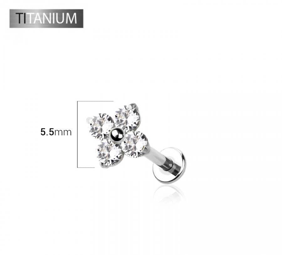 IMPLANT GRADE SOLID TITANIUM FLOWER CZ PUSH IN TOP LABRET