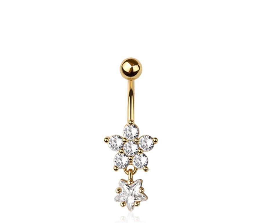 316L SURGICAL STEEL MULTI CZ 5 PETALS FLOWER WITH FLOWER DAN