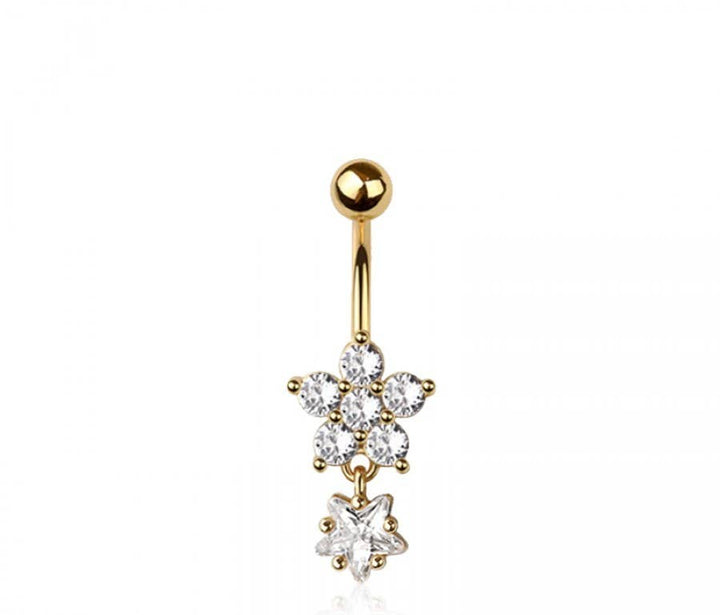 316L SURGICAL STEEL MULTI CZ 5 PETALS FLOWER WITH FLOWER DAN