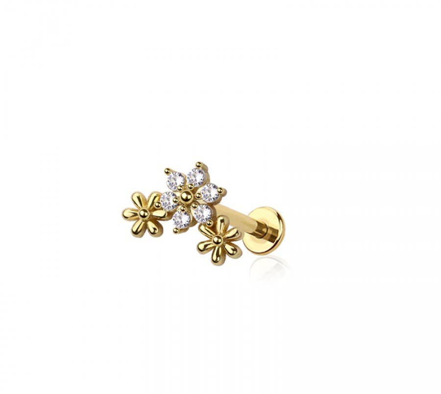 MULTI CZ TRIPLE FLOWER TOP THREADLESS (PUSH IN)