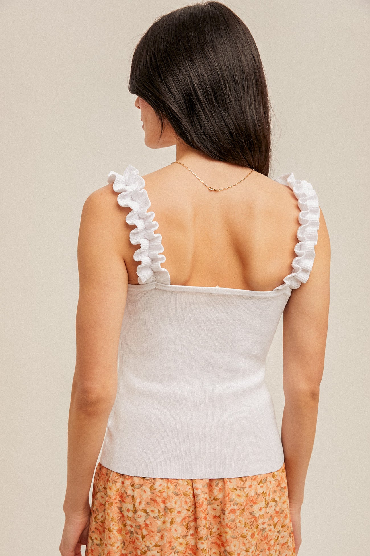 Ruffle shoulder cami sweater knit top