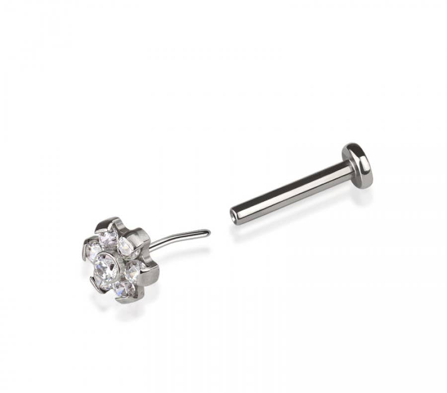 TITANIUM THREADLESS PUSH IN CZ FLOWER LABRET