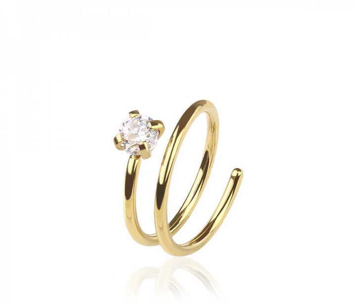 ROUND CZ PRONG SET END DOUBLE HOOP ANNEALED 316L SS NOSE