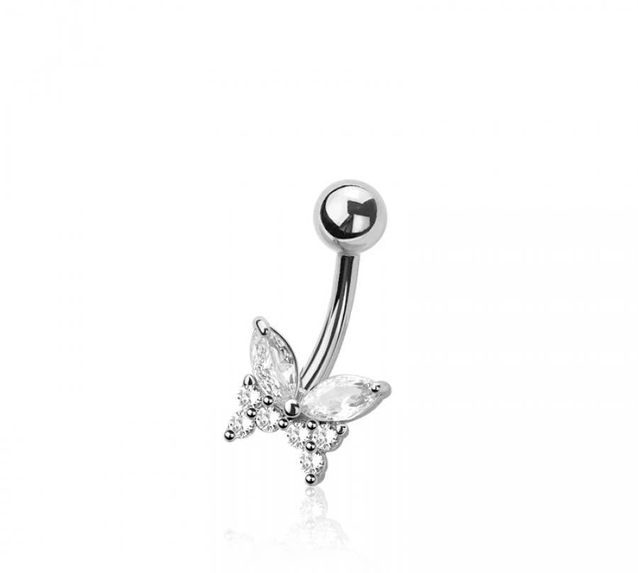 316L SURGICAL STEEL MULTI CZ BUTTERLFY BELLY BUTTON