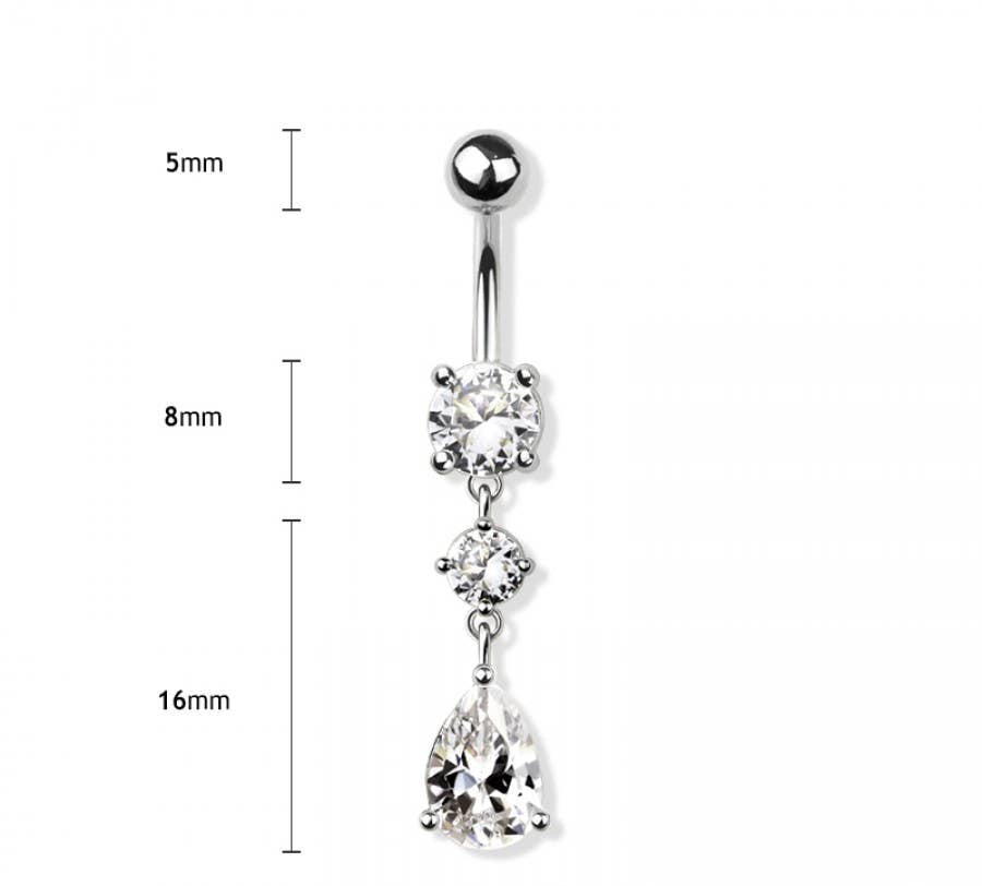 CZ PRONG TEAR DROP DANGLE 316L SURGICAL STEEL NAVEL RING