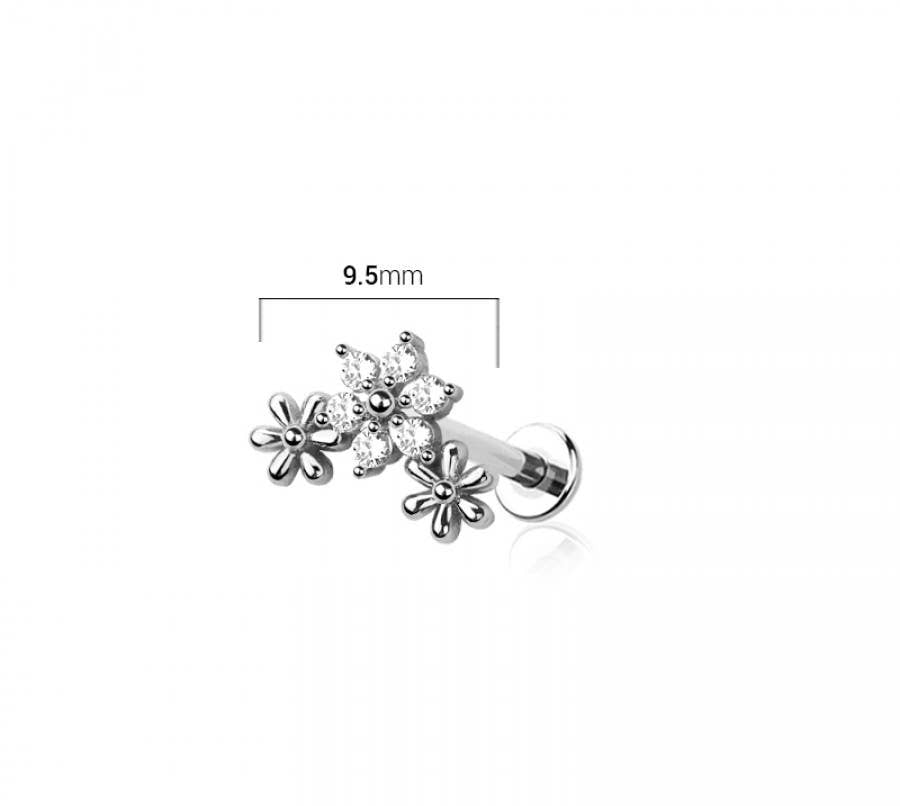 MULTI CZ TRIPLE FLOWER TOP THREADLESS (PUSH IN)