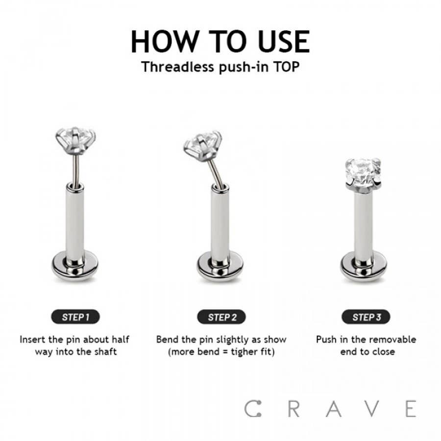 ARCH PRONG CZ THREADLESS (PUSH IN) 316L SURGICAL STEEL