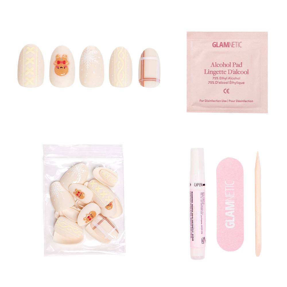 Gingerbread Knit Press-On Nails | Short Oval