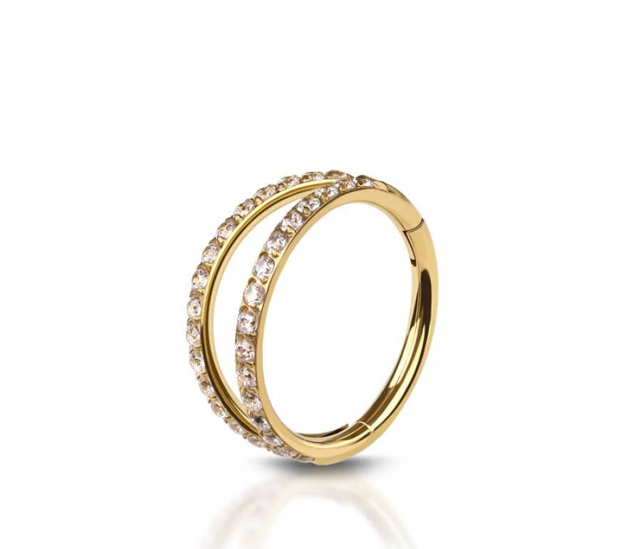 GEM CZ 2 ROW DOUBLE 316L SS HINGED SEGMENT HOOP RINGS