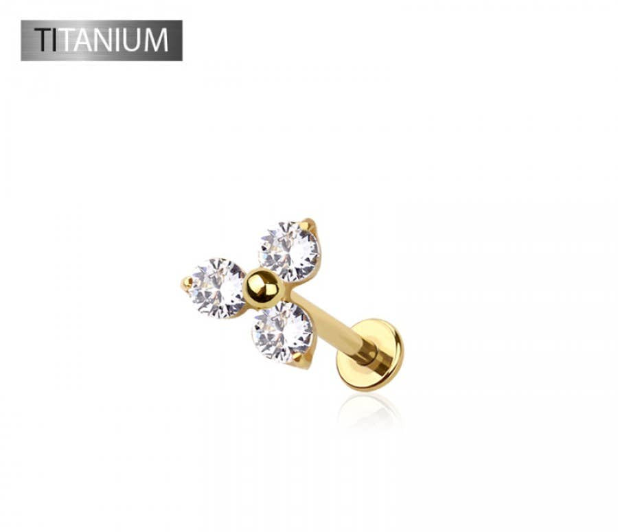 IMPLANT GRADE SOLID TITANIUM TRIPLE CZ PUSH IN TOP LABRET
