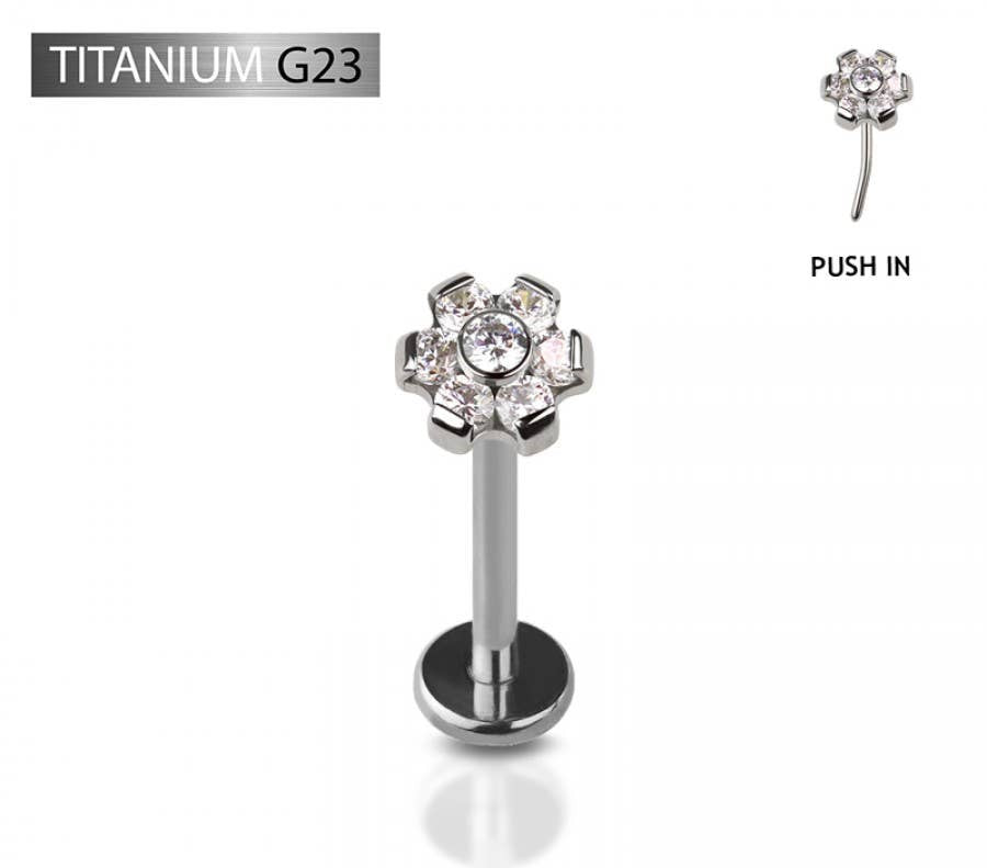 TITANIUM THREADLESS PUSH IN CZ FLOWER LABRET