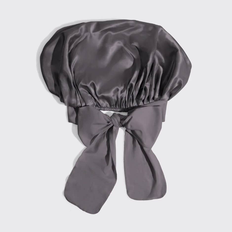 Adjustable Oversized Satin Bonnet in Charcoal