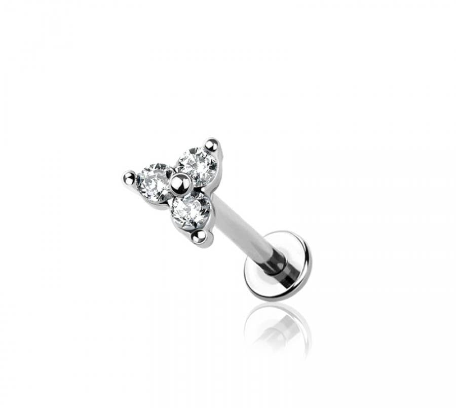 TRIPLE CZ PRONG TOP 316L SURGICAL STEEL THREADLESS