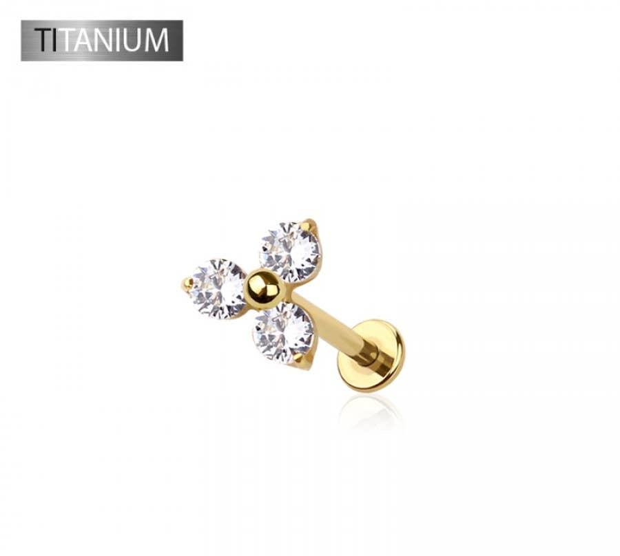 IMPLANT GRADE SOLID TITANIUM TRIPLE CZ PUSH IN TOP LABRET