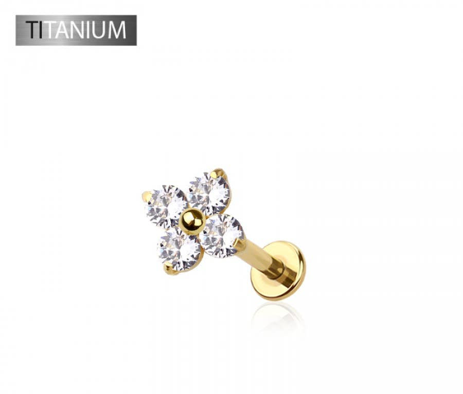 IMPLANT GRADE SOLID TITANIUM FLOWER CZ PUSH IN TOP LABRET