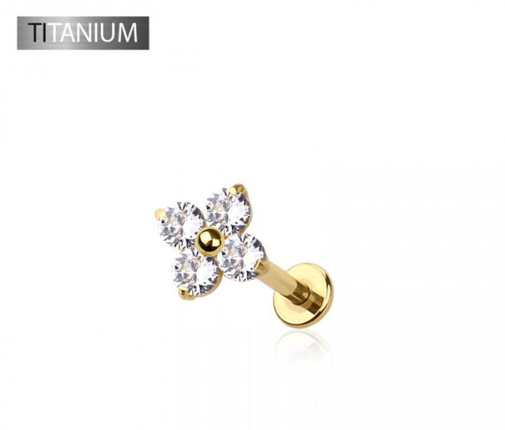 IMPLANT GRADE SOLID TITANIUM FLOWER CZ PUSH IN TOP LABRET