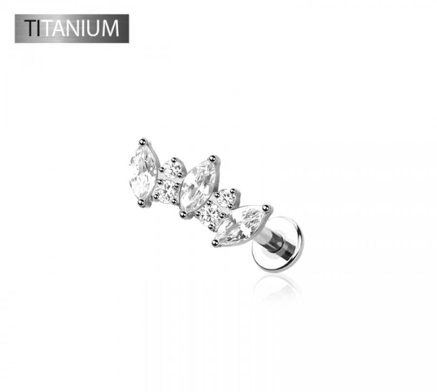 IMPLANT GRADE SOLID TITANIUM MARQUISE LINE CZ PUSH IN TOP