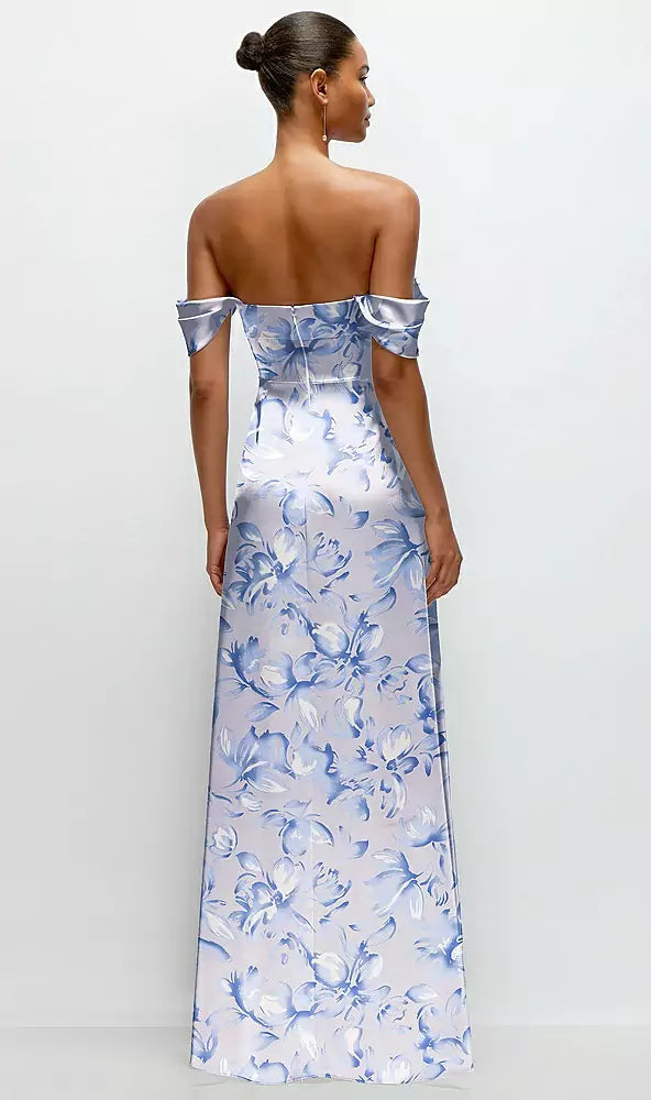 Floral A-Line Satin Maxi Dress
