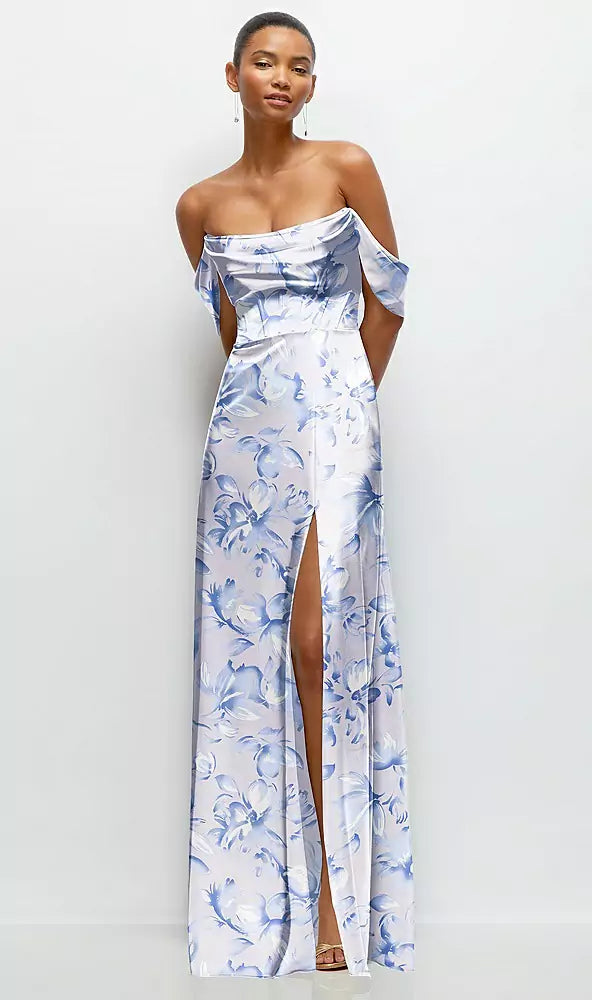 Floral A-Line Satin Maxi Dress
