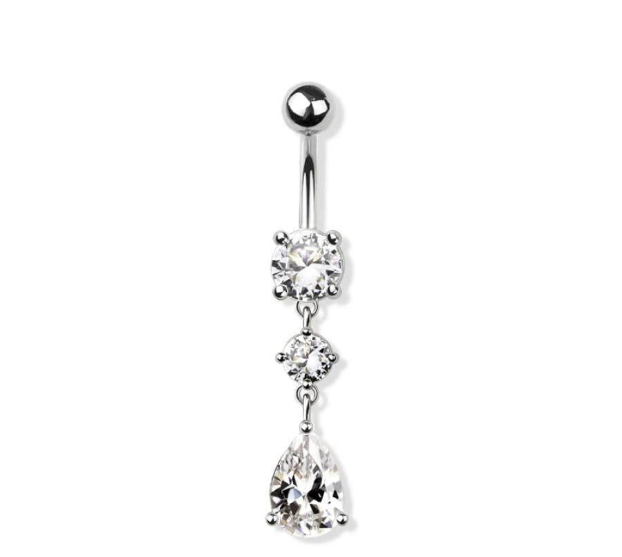 CZ PRONG TEAR DROP DANGLE 316L SURGICAL STEEL NAVEL RING