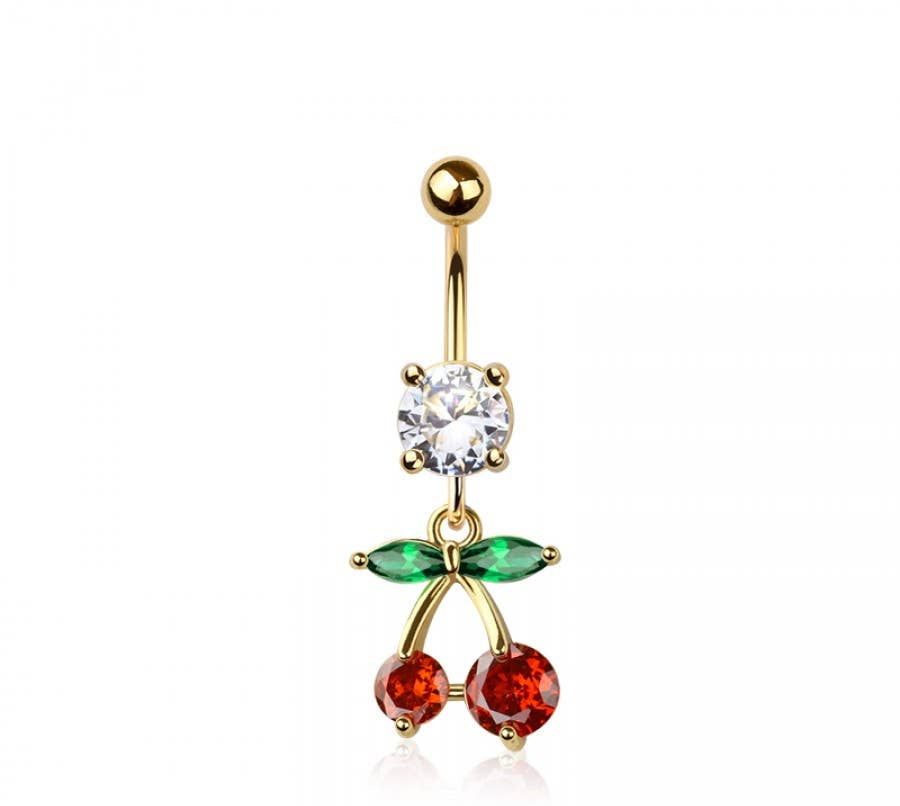 316L SURGICAL STEEL MULTI CZ CHERRY DANGLE BELLY BUTTON