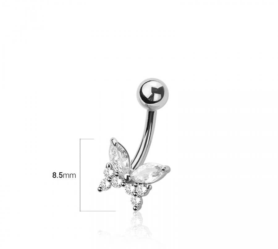 316L SURGICAL STEEL MULTI CZ BUTTERLFY BELLY BUTTON