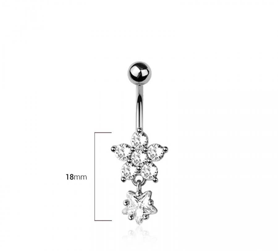 316L SURGICAL STEEL MULTI CZ 5 PETALS FLOWER WITH FLOWER DAN