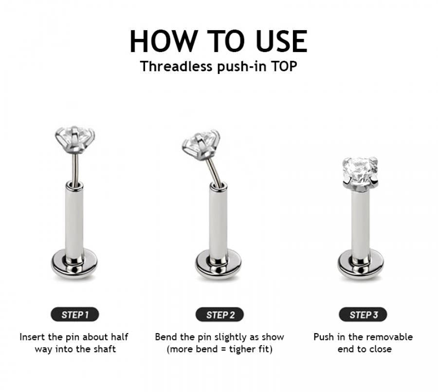 IMPLANT GRADE SOLID TITANIUM TRIPLE CZ PUSH IN TOP LABRET