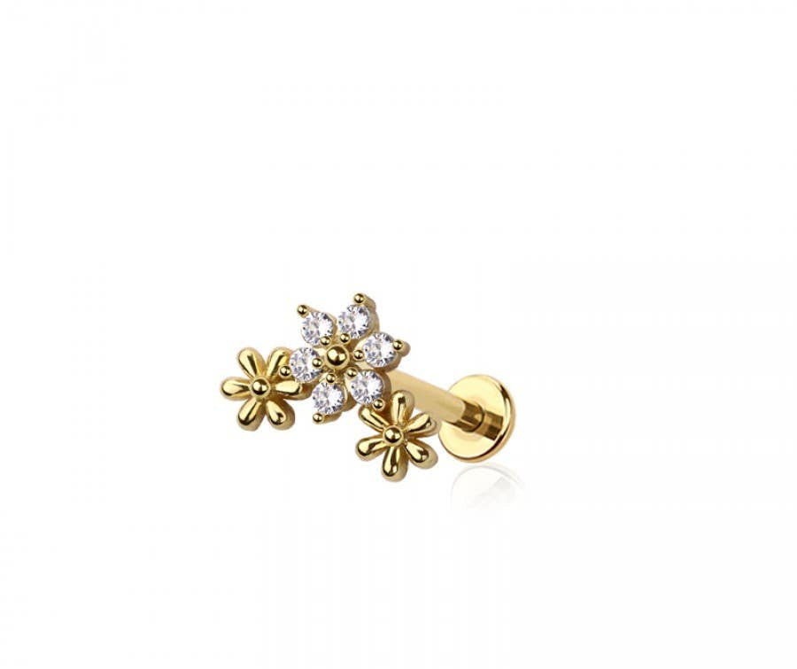 MULTI CZ TRIPLE FLOWER TOP THREADLESS (PUSH IN)