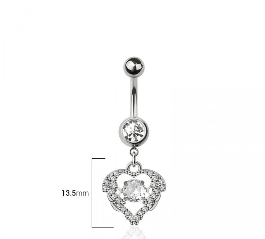 316L SURGICAL STEEL MULTI CZ HEART DANGLE BELLY BUTTON NAVEL