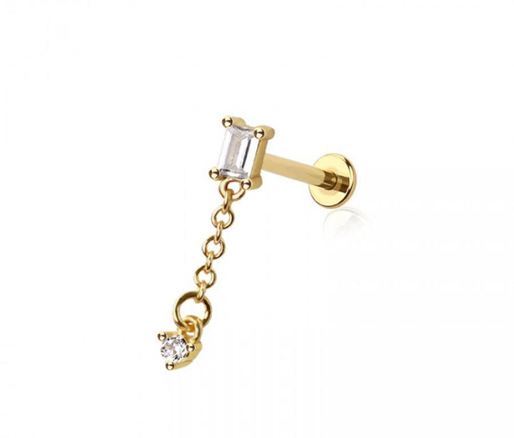 CZ BAGUETTE ROUND CZ DANGLE CHAIN TOP 316L SURGICAL STEEL