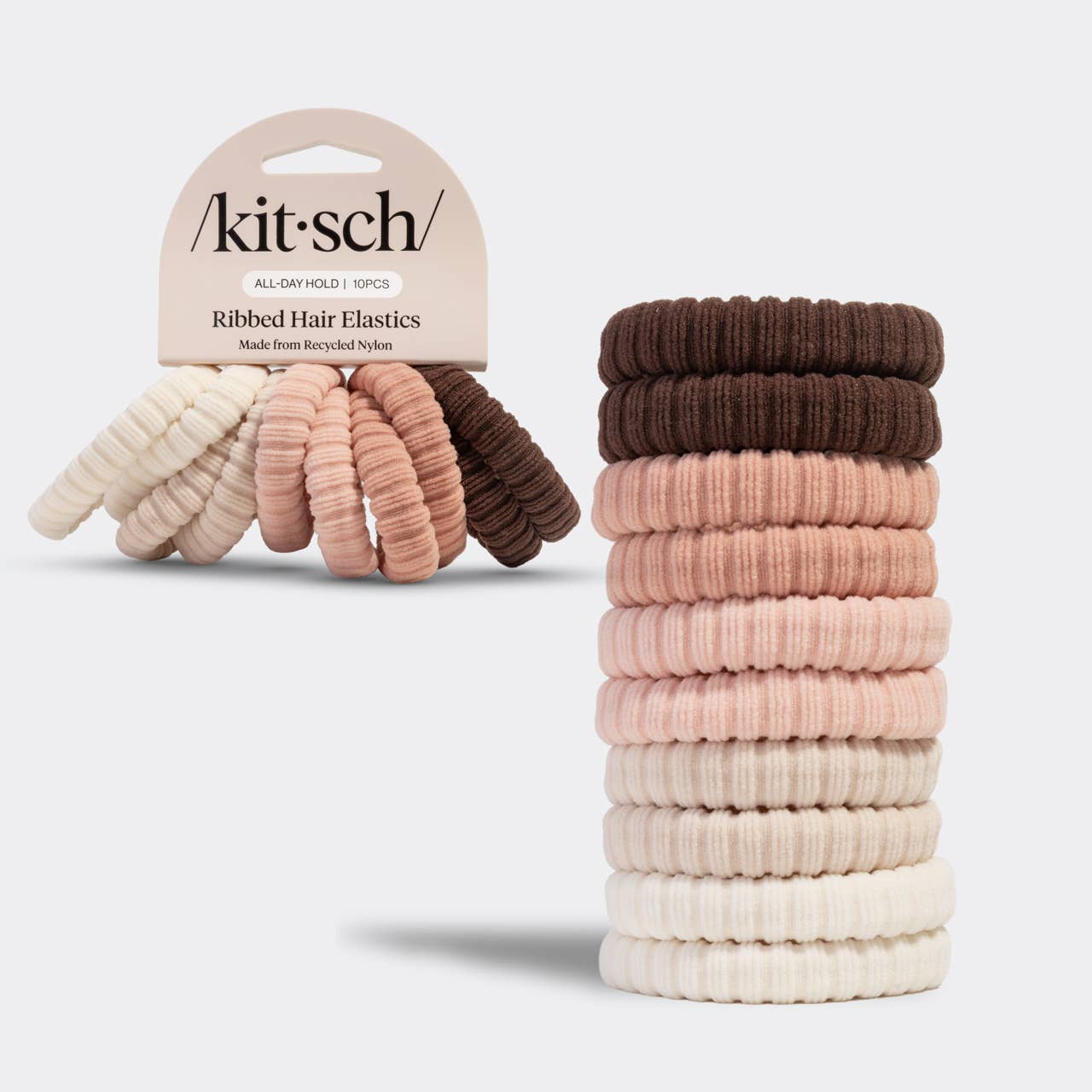 Recycled Fabric Ribbed Hair Elastics 10pc Set