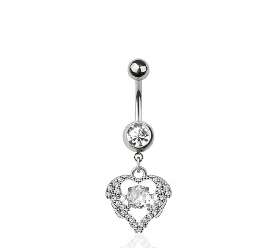 316L SURGICAL STEEL MULTI CZ HEART DANGLE BELLY BUTTON NAVEL