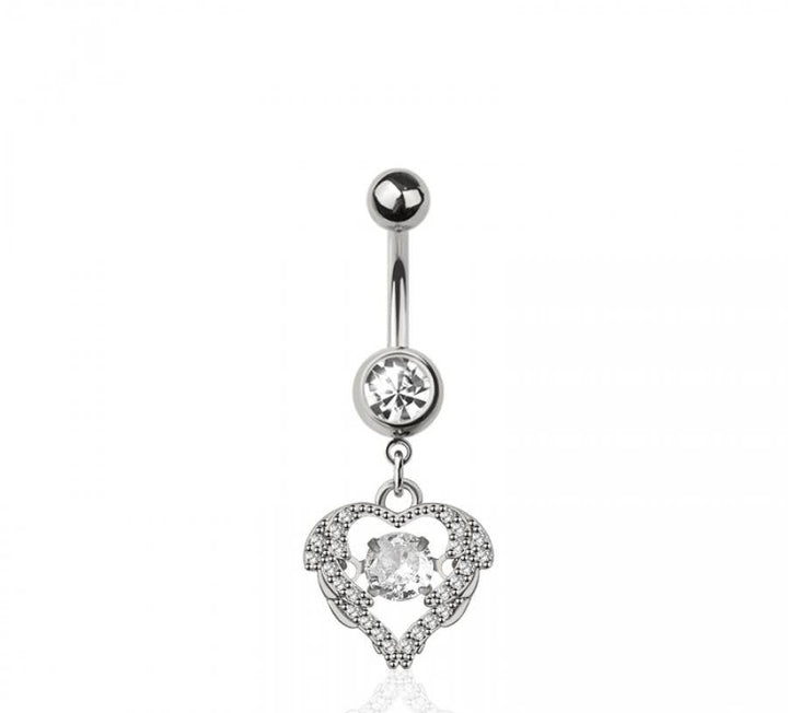 316L SURGICAL STEEL MULTI CZ HEART DANGLE BELLY BUTTON NAVEL