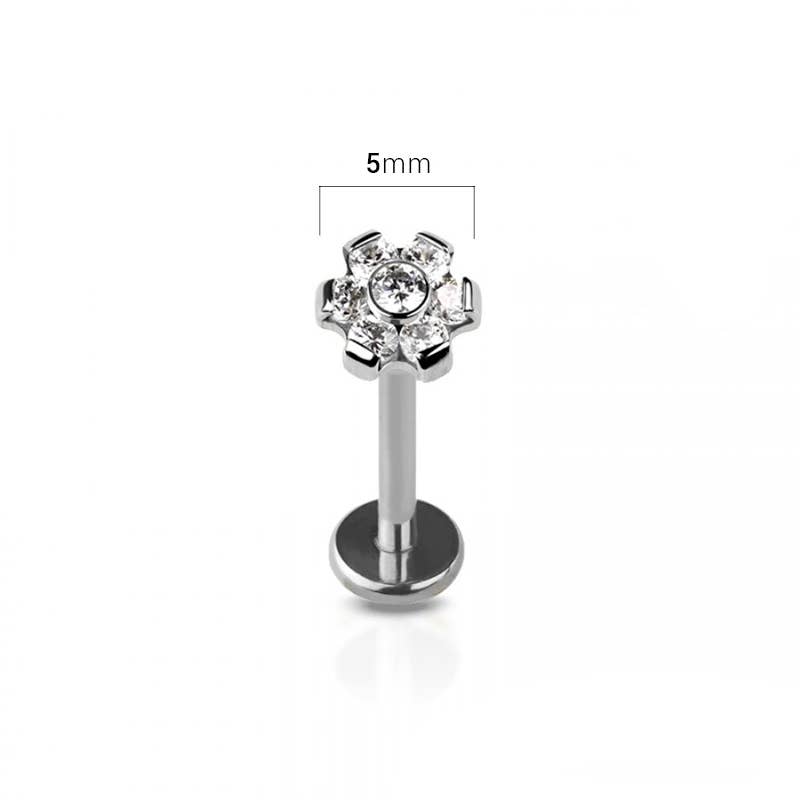 TITANIUM THREADLESS PUSH IN CZ FLOWER LABRET