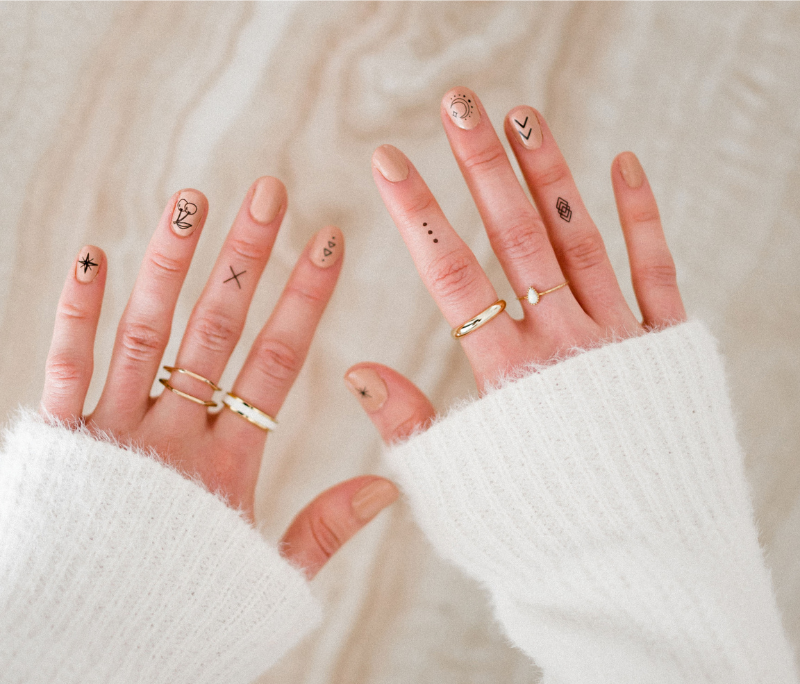 B&W Nail Art Temporary Tattoo Pack