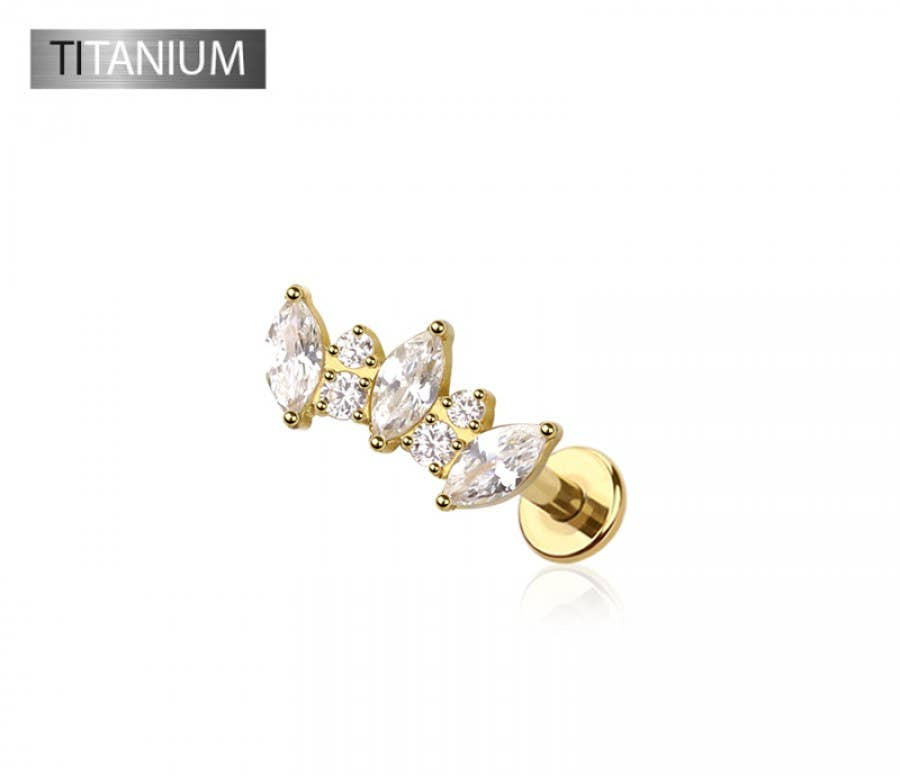 IMPLANT GRADE SOLID TITANIUM MARQUISE LINE CZ PUSH IN TOP