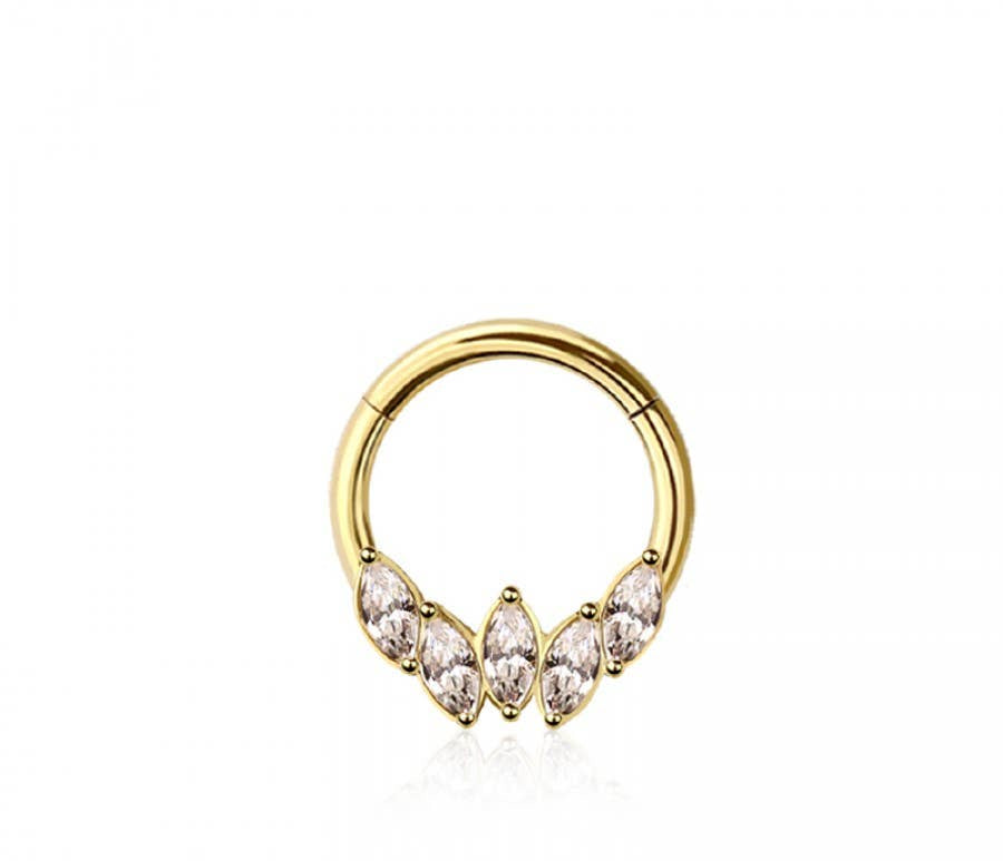 316L SURGICAL STEEL MARQUISE CROWN HINGED SEGMENT RING